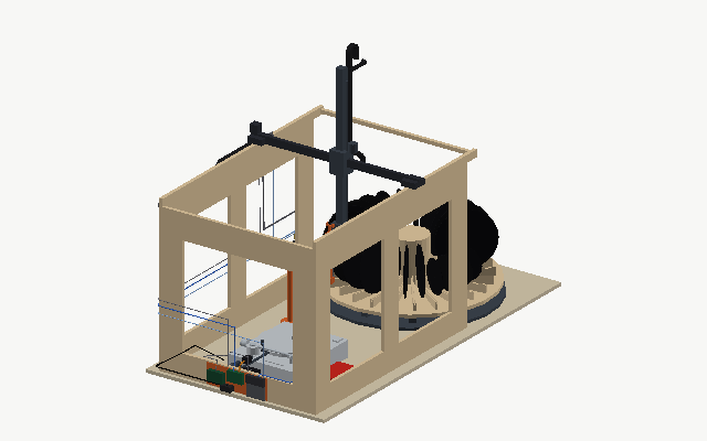 The cycle for a 12" record, rendered from the model: pick, place, cue, play, lift, flip on the ring rest, place side B, return, index